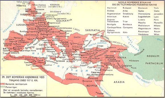 Kort over Romerrigets udbredelse